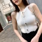 Lace-up Knitted Halter Top