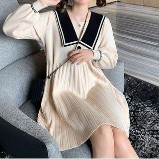 Long-sleeve Sailor Collar Knit A-line Dress
