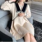 Long-sleeve Sailor Collar Knit A-line Dress