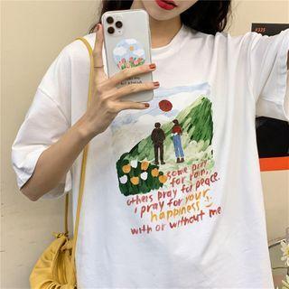 Printed Oversize Short-sleeve Tee White - One Size