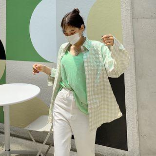 Pastel-gingham Loose-fit Shirt