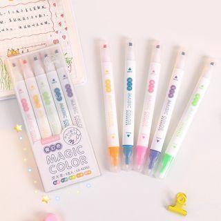 Set Of 5: Dual Head Highlighter Set Of 5 - Orange & Pink & Green - One Size
