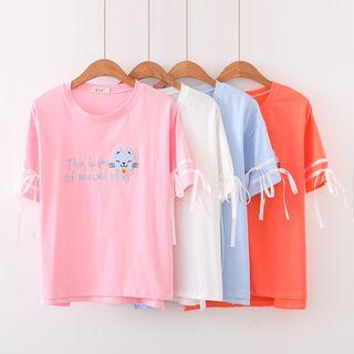 Bow Detail Embroidered Short-sleeve T-shirt