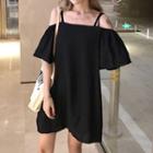 Elbow-sleeve Cold-shoulder Minidress