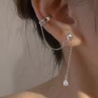 Rhinestone Drop Earring With Ear Cuff 1pc - Silver - One Size
