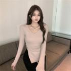 V-neck Button-side Knit Top