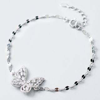 925 Sterling Silver Rhinestone Butterfly Bracelet As Shown In Figure - One Size