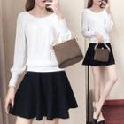 Long-sleeve Knit Top / Mini A-line Skirt / Set