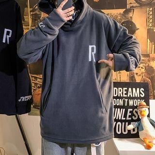Mock-turtleneck Letter Embroidered Hoodie