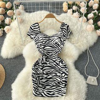 Short-sleeve Zebra Sheath Dress