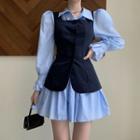 Puff-sleeve Mini Shirtdress / Vest