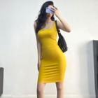 U-neck Ruched Tank Dress In 6 Colors