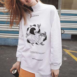 Print Mock Neck Asymmetrical Sweatshirt