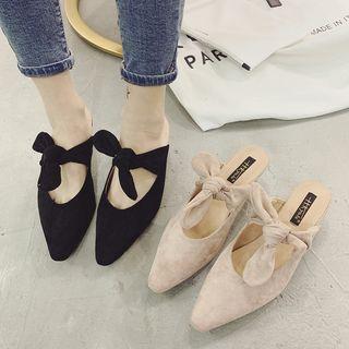 Block Heel Bow-accent Mules