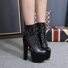Studded Block Heel Lace-up Short Boots
