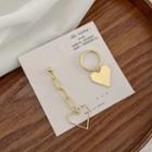 Geometric Heart Asymmetrical Alloy Dangle Earring 1 Pair - 01 - Silver Stud - Gold - One Size