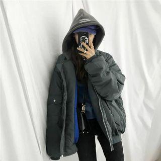 Lettering Hooded Padded Bomber Jacket