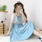 Set: Strappy A-line Dress + Off Shoulder Chiffon Top