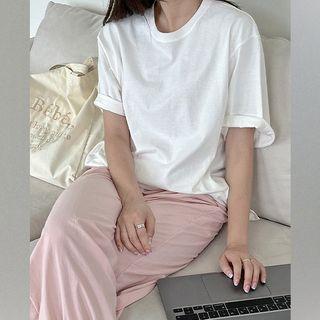 Plain Slit-hem Loose-fit T-shirt