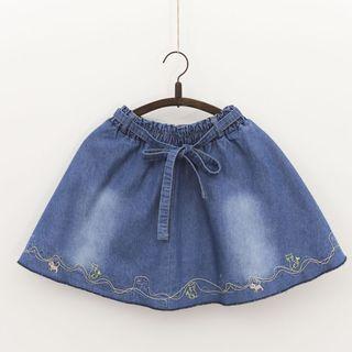 Embroidered Washed Denim Skirt