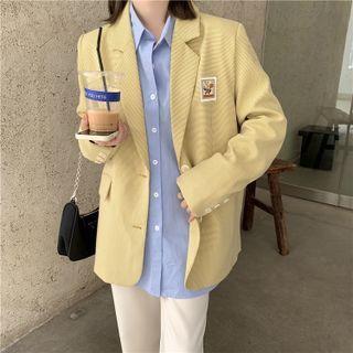 Applique Plaid Single Breasted Blazer Blazer - Yellow - One Size