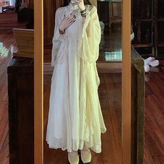 Flared-cuff Plain Jacket / Spaghetti Strap Plain Midi Dress