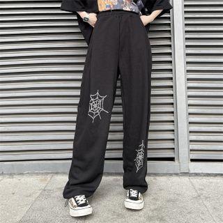 Spider Web Print Wide Leg Pants