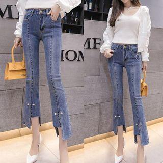 Faux Pearl Boot Cut Jeans