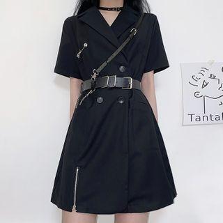 Short-sleeve Double-breasted Mini A-line Blazer Dress