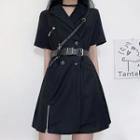 Short-sleeve Double-breasted Mini A-line Blazer Dress