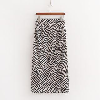 Zebra Print Midi A-line Skirt