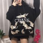 Crane-print Oversized Hoodie