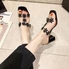 Rhinestone Flower Chunky-heel Slide Sandals