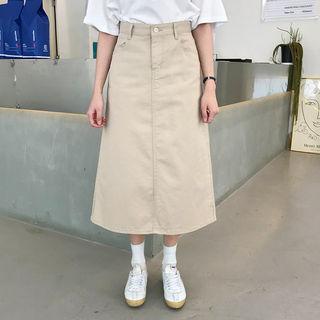 Zip-front Long A-line Skirt