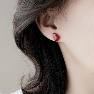 Heart Sterling Silver Earring 1 Pair - Red - One Size