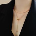 Double-layered Fringe Necklace Gold - One Size