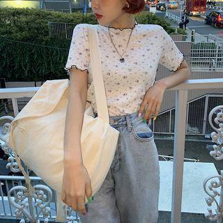 Short-sleeve Floral Print T-shirt As Shown In Figure - One Size
