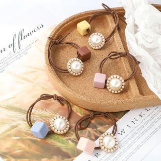 Retro Faux Pearl & Cube Hair Tie