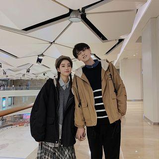 Couple Matching Floral Print Lettering Hooded Jacket