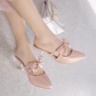 Faux Leather Bow-accent Pointed Kitten Heel Mules