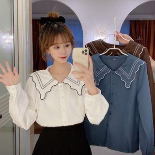 Long-sleeve Sailor Collar Button-up Blouse