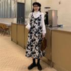 Mock-neck Sweatshirt / Spaghetti Strap Leopard Print Dress