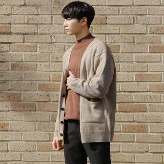 V-neck Two-tone Wool Blend Cardigan