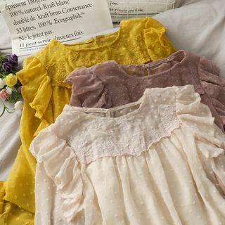 Ruffled-trim Loose Chiffon Top