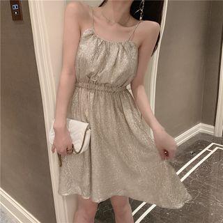 Spaghetti Strap Mini Glitter Dress Gold - One Size