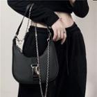Faux Leather Chain Accent Shoulder Bag Black - One Size