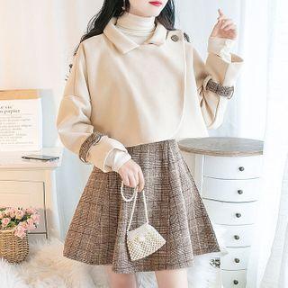 Set: Collared Sweatshirt + Plaid A-line Skirt