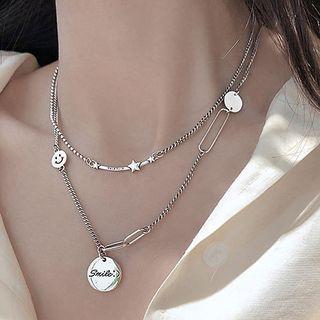 Lettering Smiley Pendant Sterling Silver Necklace