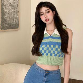 Checkered Sweater Vest Green - One Size