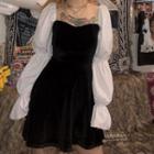 Two-tone Lantern-sleeve Mini A-line Dress